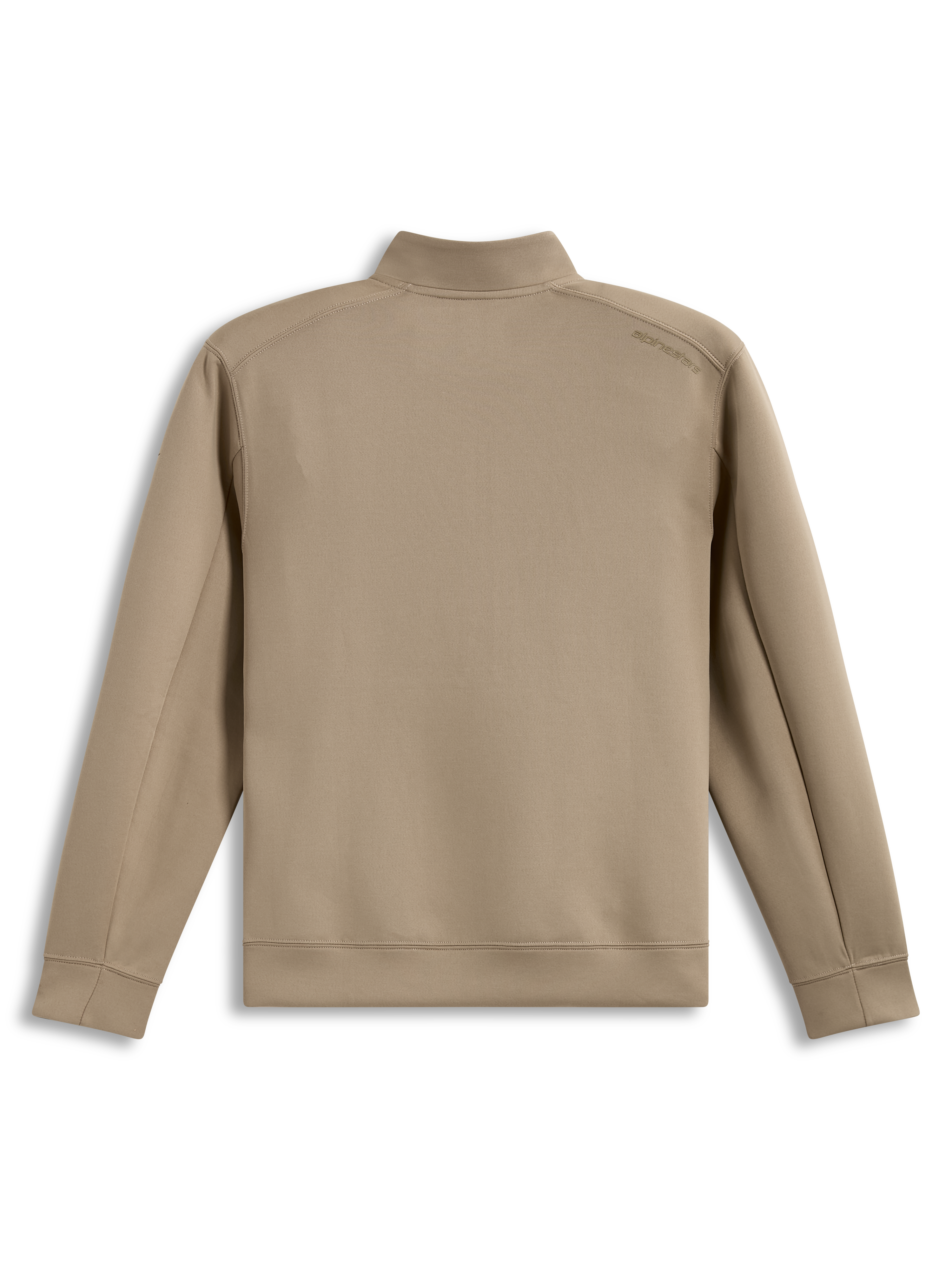 Alpinestars Apera Half-Zip Sweatshirt, beige fleecesweatshirt set bagfra, tonalt HD-logo på skulderen, premium double face-konstruktion, casual motorsport-streetwear
