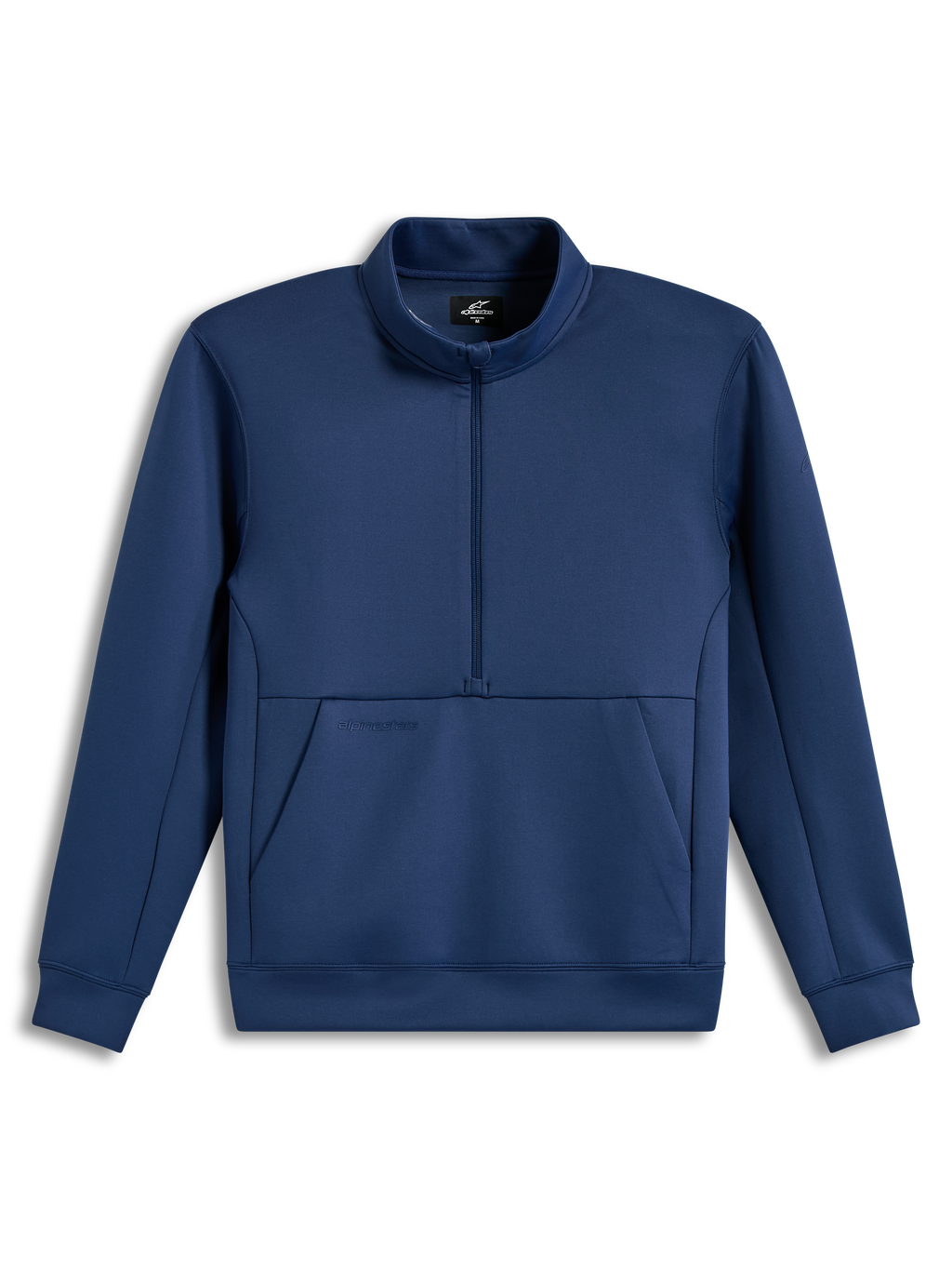 Alpinestars Apera Half-Zip Sweatshirt, blå fleece med halv lynlås, kængurulomme og tonale logoer, afslappet sportstøj