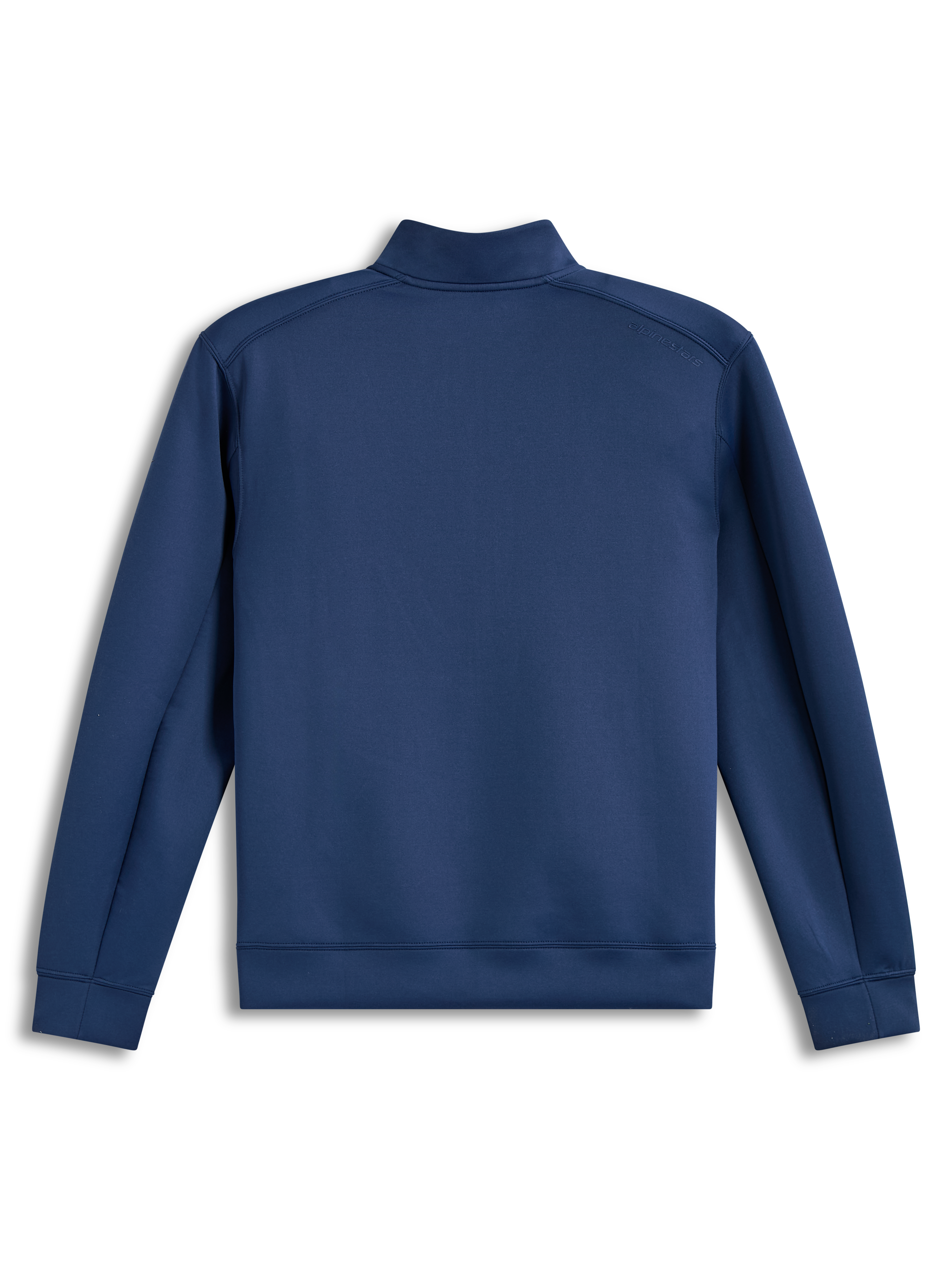Alpinestars Apera Half-Zip sweatshirt, blå fleecepullover med tonalt skulderlogo, set bagfra, motorsport-streetwear