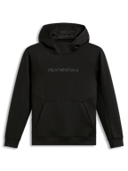 Alpinestars Datrix Hoodie, sort pullover-hættetrøje i fleece til sportstøj, med tonalt HD-logo på brystet og dart-detalje ved lommen.