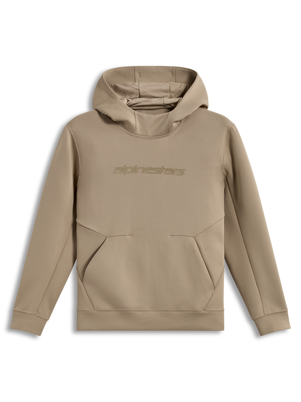 Alpinestars Datrix Hoodie, brun hættetrøje i dobbelt fleece, tonal logo og mesh-foret hætte, afslappet motorsport-streetwear.