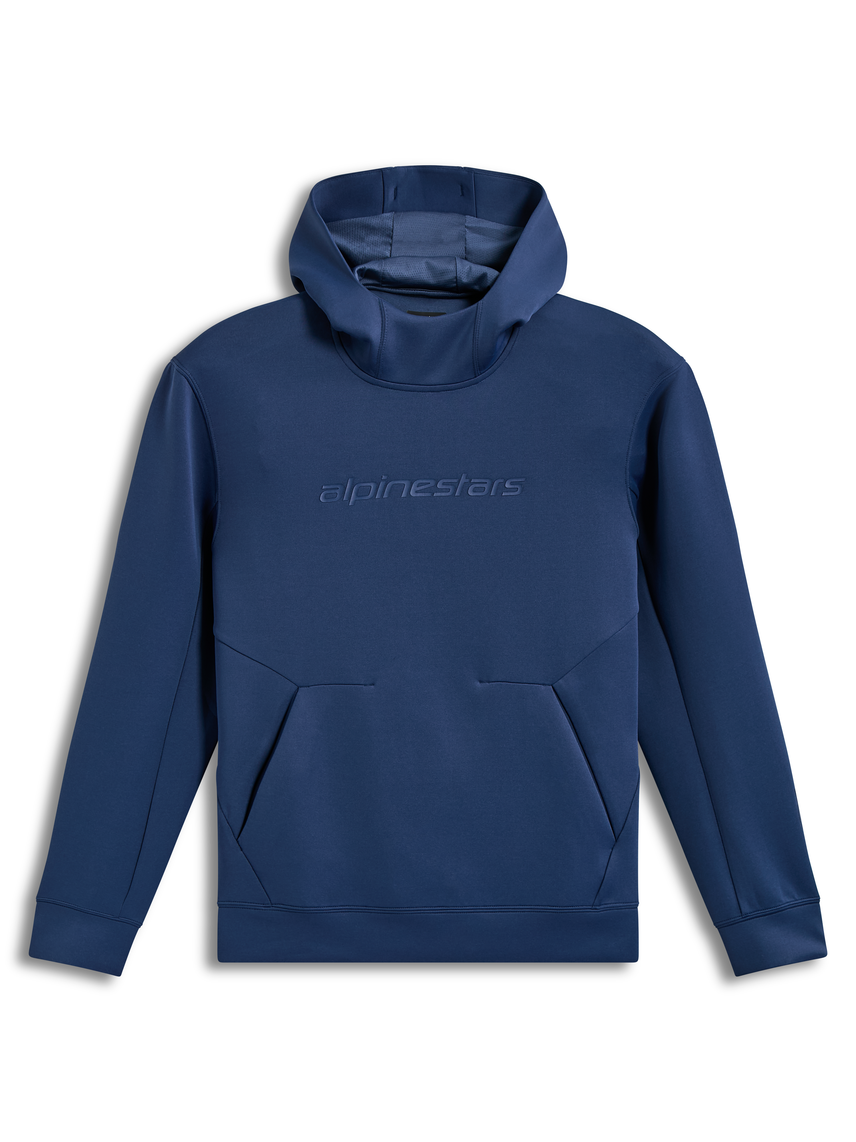 Alpinestars Datrix Hoodie, blå tri-blend fleece-hættetrøje med tonalt HD-logo på brystet og mesh-foret hætte.