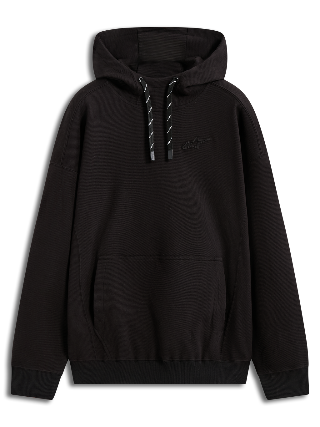 Alpinestars Camino Textured Oversized Hoodie, sort sportstøj i twill-fleece med 3D-logo og kængurulomme.