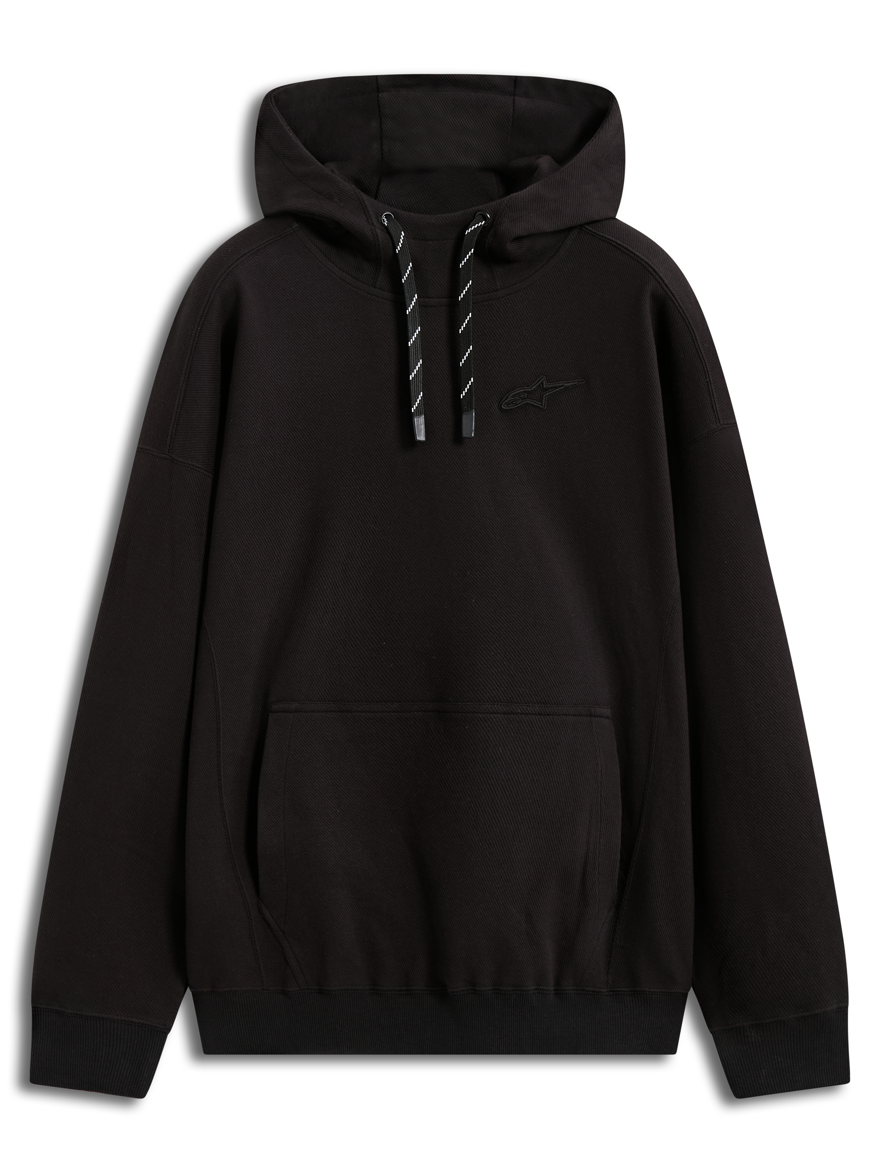 Alpinestars Camino Textured Oversized Hoodie, sort sportstøj i twill-fleece med 3D-logo og kængurulomme.
