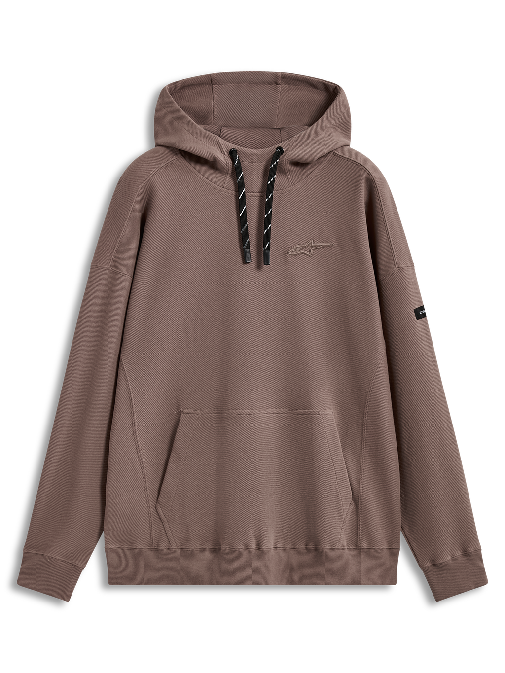 Alpinestars Camino Textured Oversized Hoodie, brun taupe hættetrøje i struktureret twill med 3D-logo og kængurulomme.