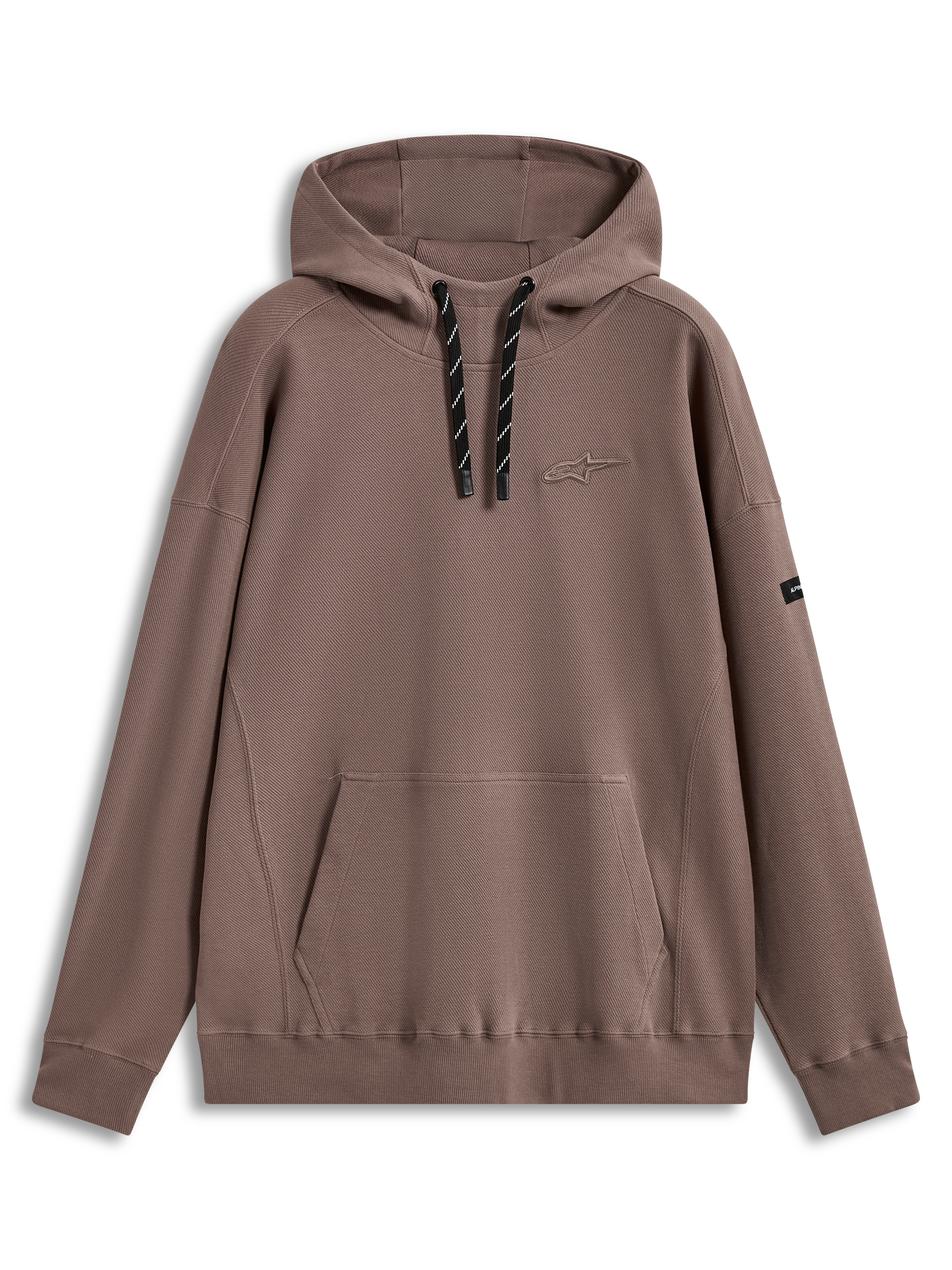 Alpinestars Camino Textured Oversized Hoodie, brun taupe hættetrøje i struktureret twill med 3D-logo og kængurulomme.