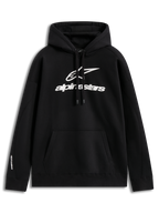 Alpinestars Prelude Oversized Hoodie, sort fleecehættetrøje med hvidt puff-print logo, kængurulomme, motorsport-streetwear