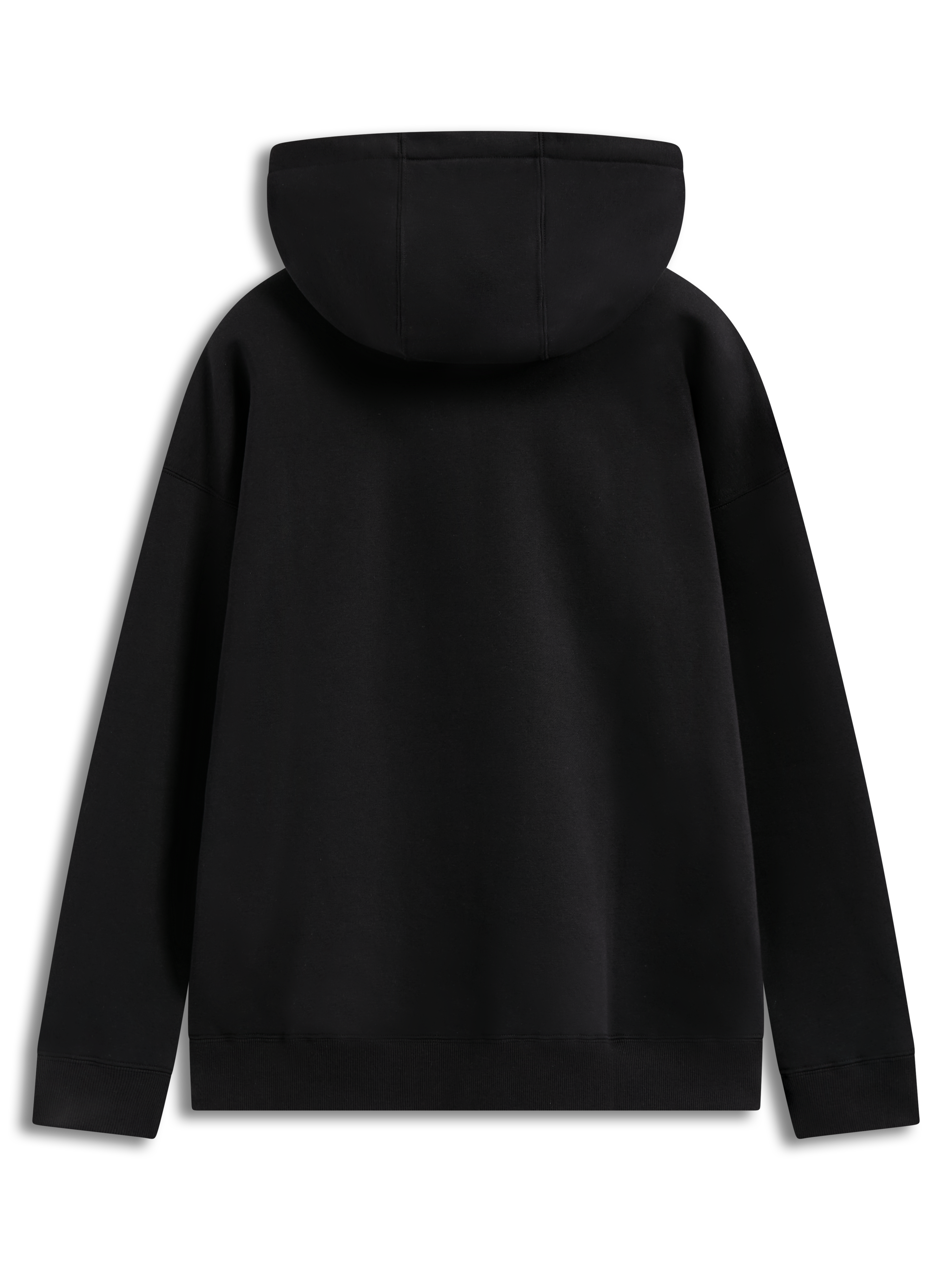 Alpinestars Prelude Oversized Hoodie, sort fleecehættetrøje set bagfra med hætte og ribmanchetter, afslappet sportswear