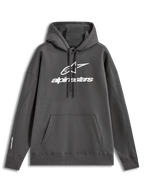 Alpinestars Prelude Oversized Hoodie, grå fleece hættetrøje med hvidt puff-print logo og kængurulomme.