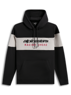 Alpinestars Cubic Hoodie, sort og grå hættetrøje i fleece med Racing Ahead-logo og kængurulomme.