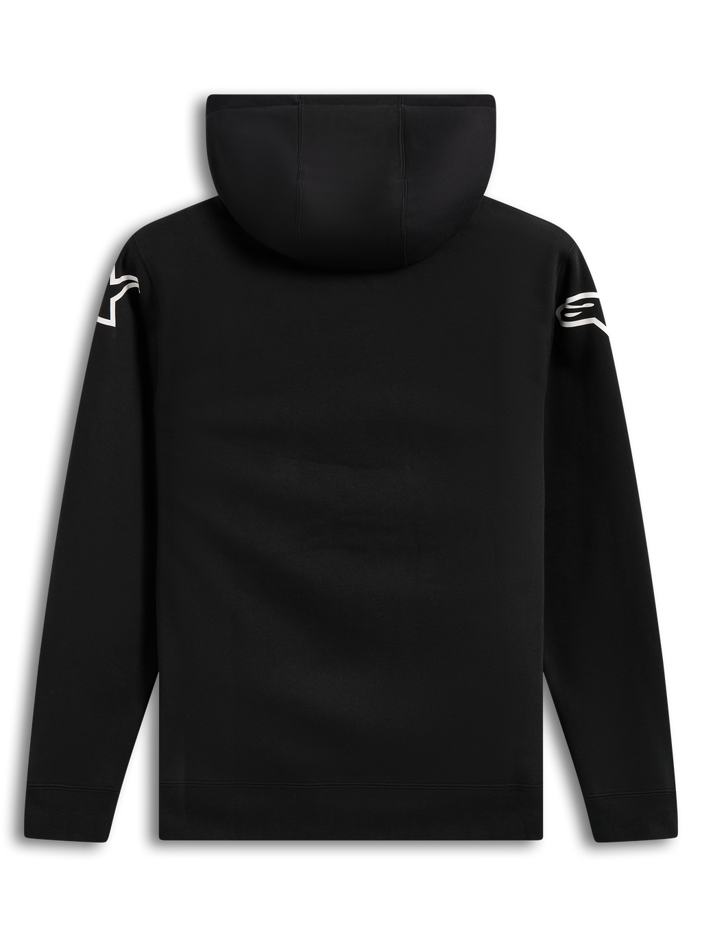 Alpinestars Velocifier Hoodie, sort casual hættetrøje i bomuldsblanding, bagside med hvide Astars-logoer på skuldrene.