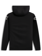 Alpinestars Velocifier Hoodie, sort casual hættetrøje i bomuldsblanding, bagside med hvide Astars-logoer på skuldrene.