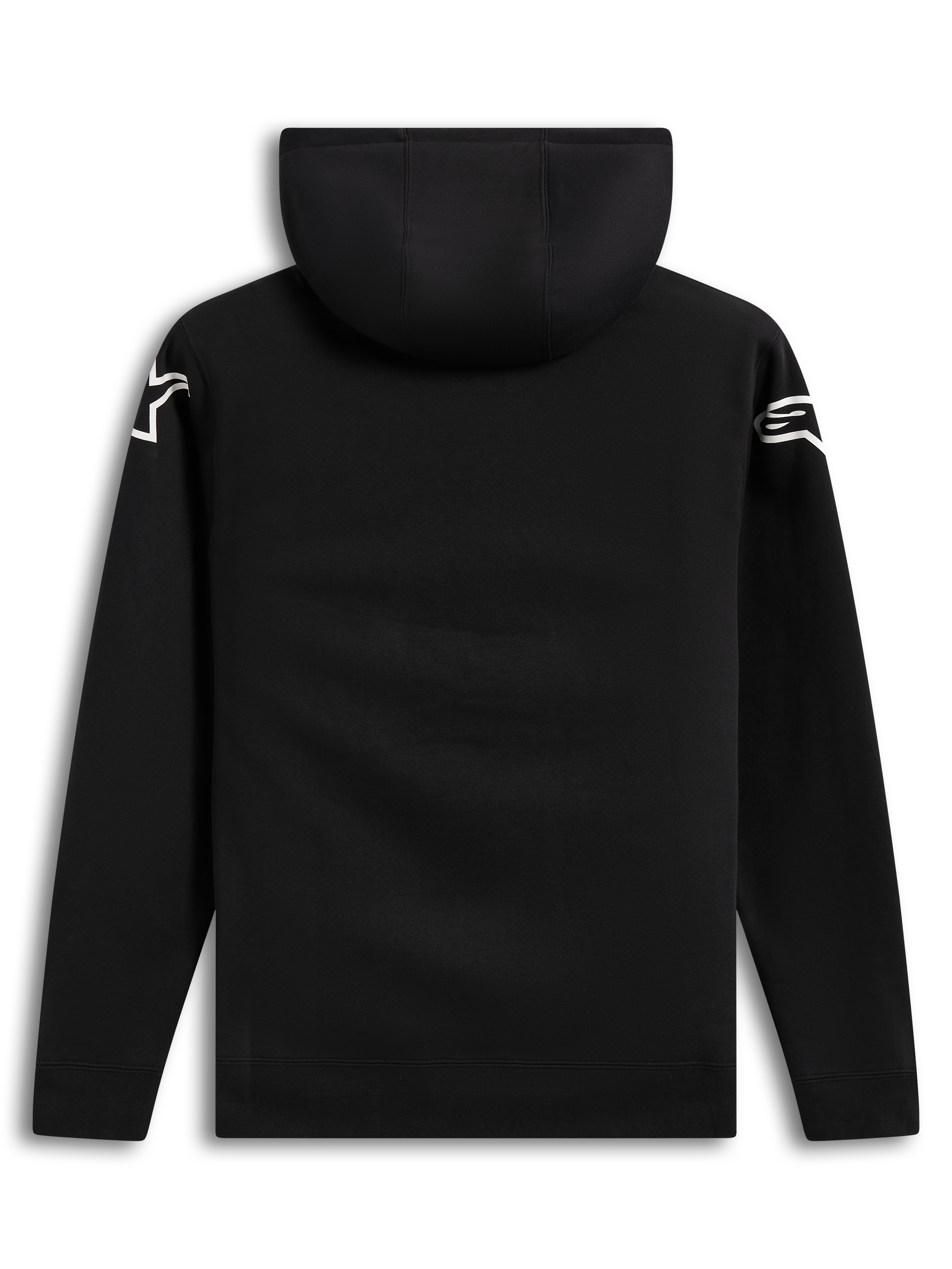 Alpinestars Velocifier Hoodie, sort casual hættetrøje i bomuldsblanding, bagside med hvide Astars-logoer på skuldrene.