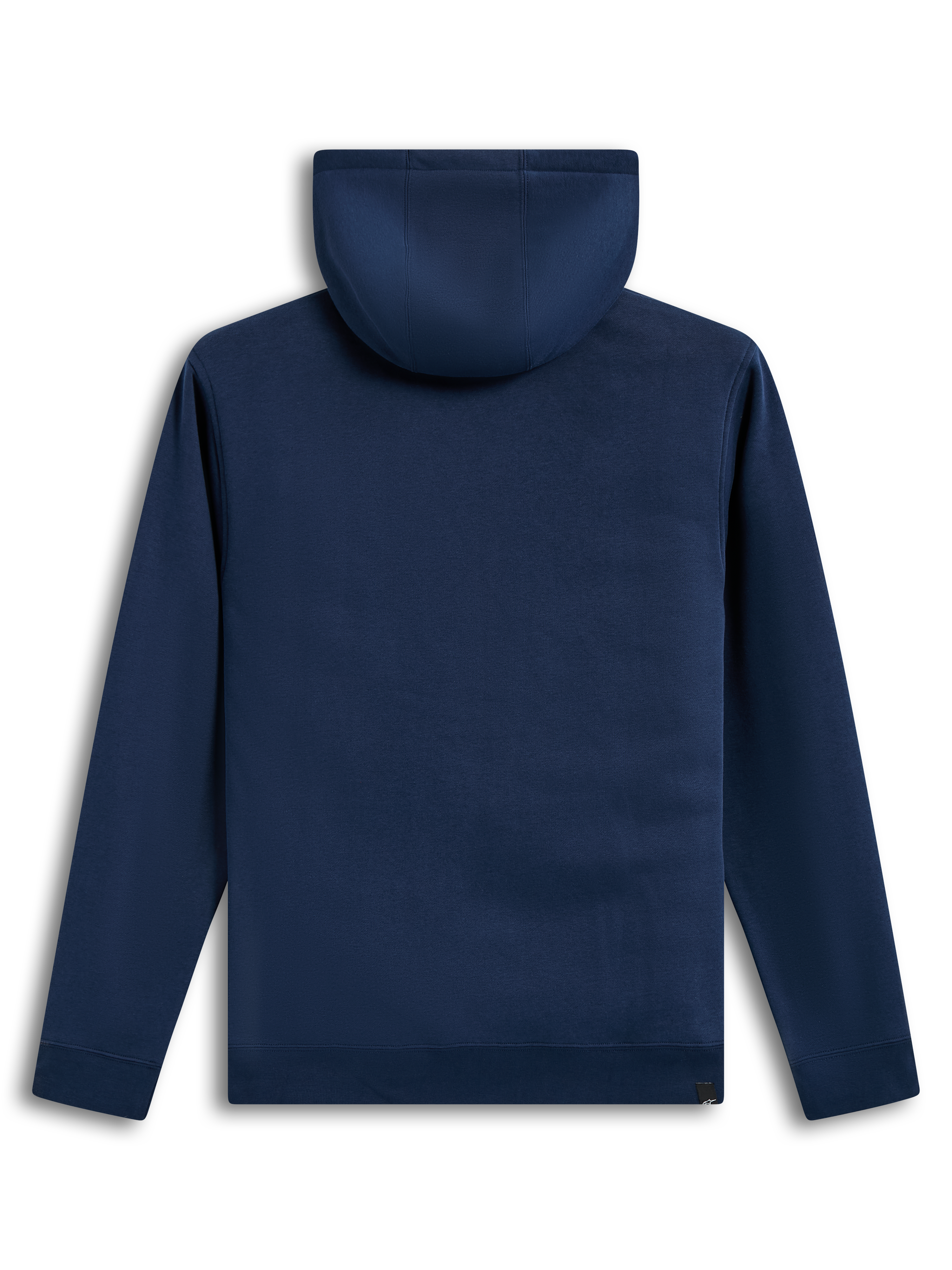 Alpinestars Race Wordmark Hoodie, mørkeblå fleece-hættetrøje set bagfra, foret hætte og ribmanchetter, motorsport-streetwear
