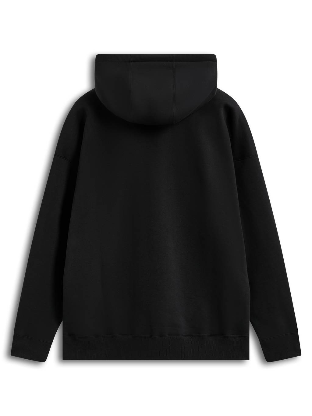 Alpinestars Entity Oversized Hoodie, sort fleecehættetrøje med selvforet hætte og ribmanchetter, set bagfra