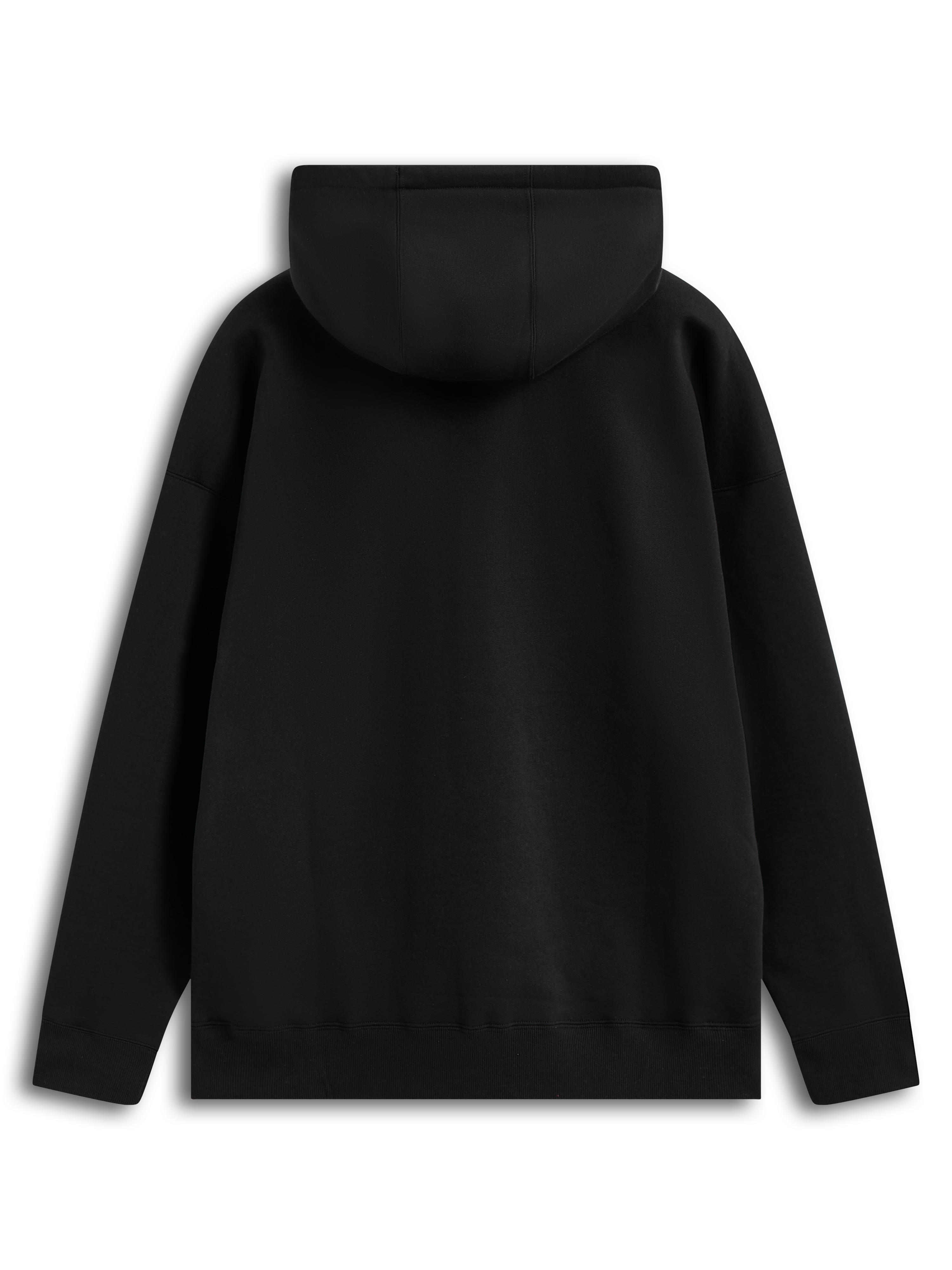 Alpinestars Entity Oversized Hoodie, sort fleecehættetrøje med selvforet hætte og ribmanchetter, set bagfra