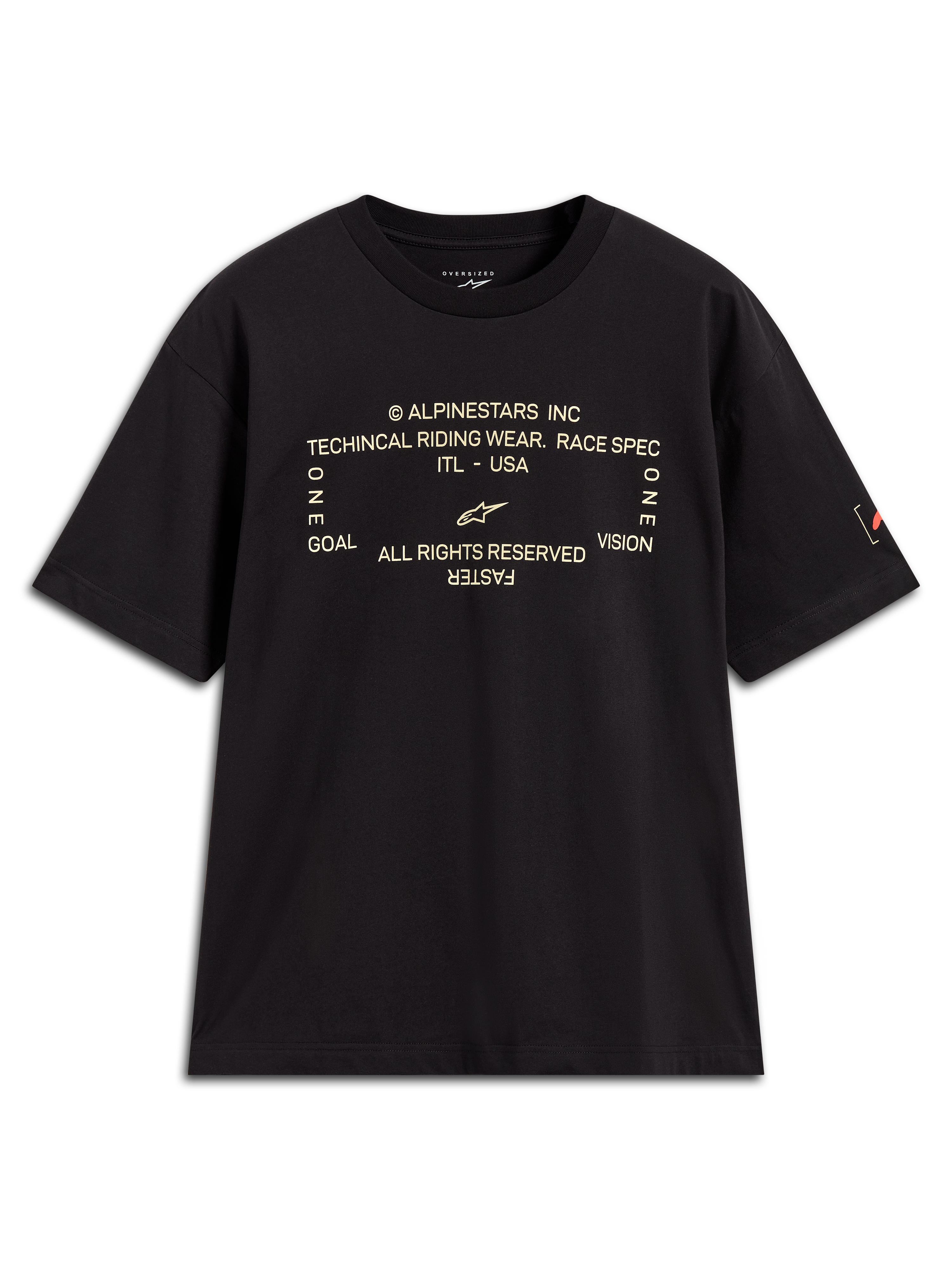 Alpinestars Infinity Oversized CSF Tee, Black Short Sleeve Sportswear T-Shirt with White Front Graphic and Logo Detail.