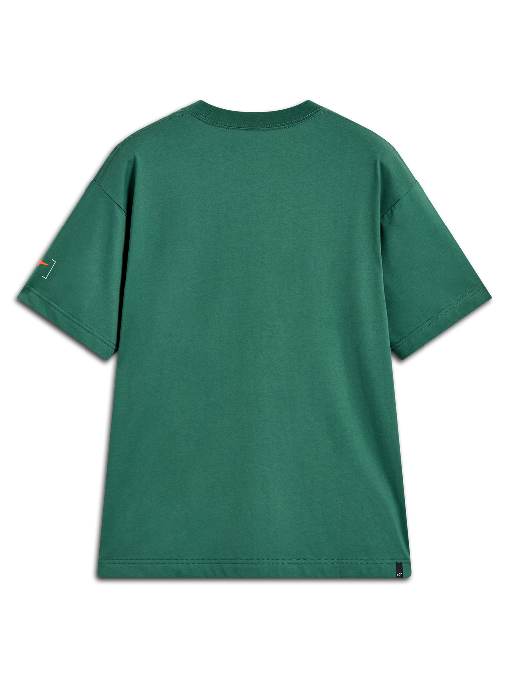 Alpinestars Infinity Oversized CSF Tee, grøn kortærmet t-shirt set bagfra med orange grafik på ærmet, afslappet sportstøj