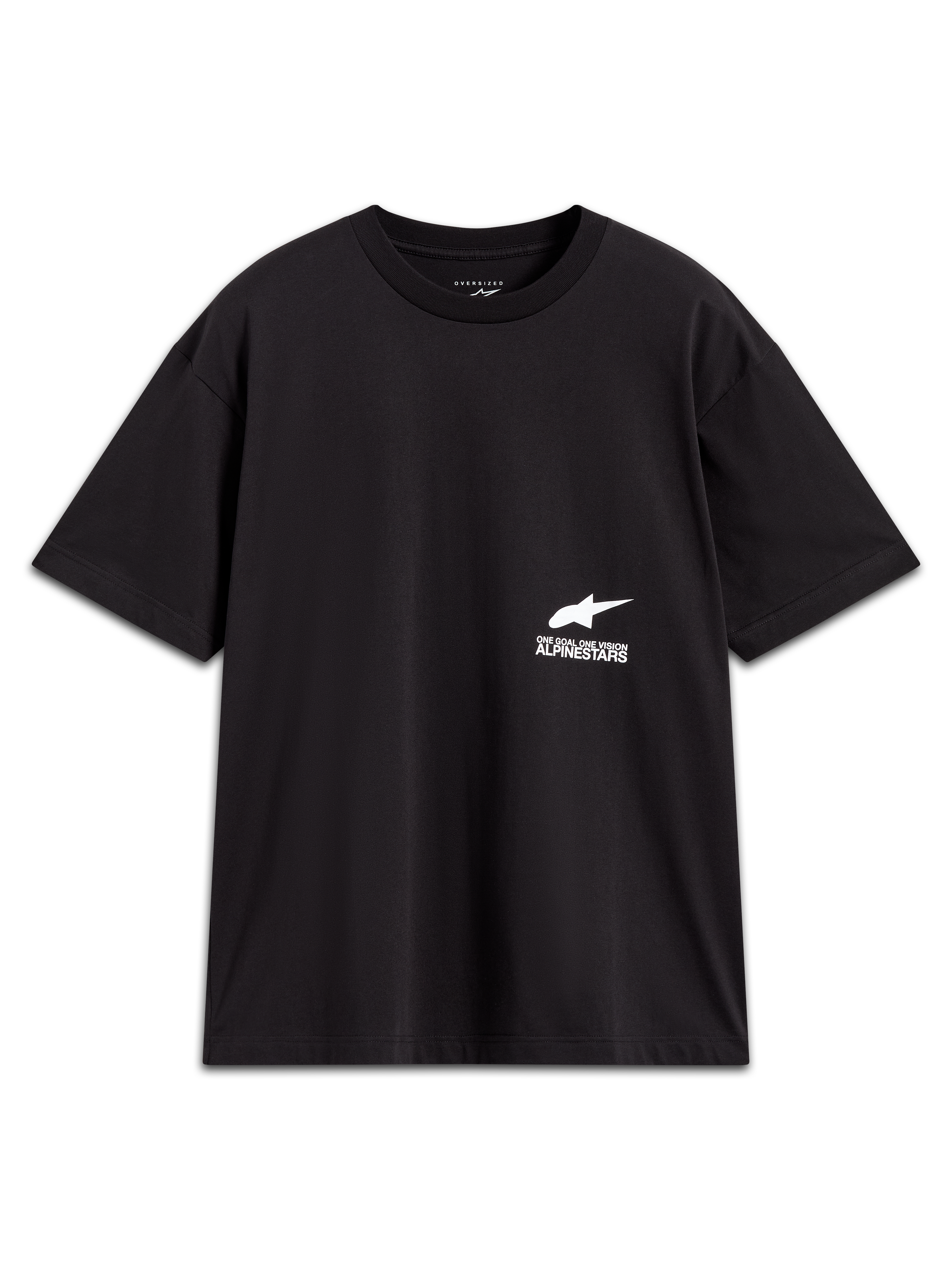 Alpinestars Institute Oversized CSF Tee, black short-sleeve sportswear with white logo graphic and slogan.