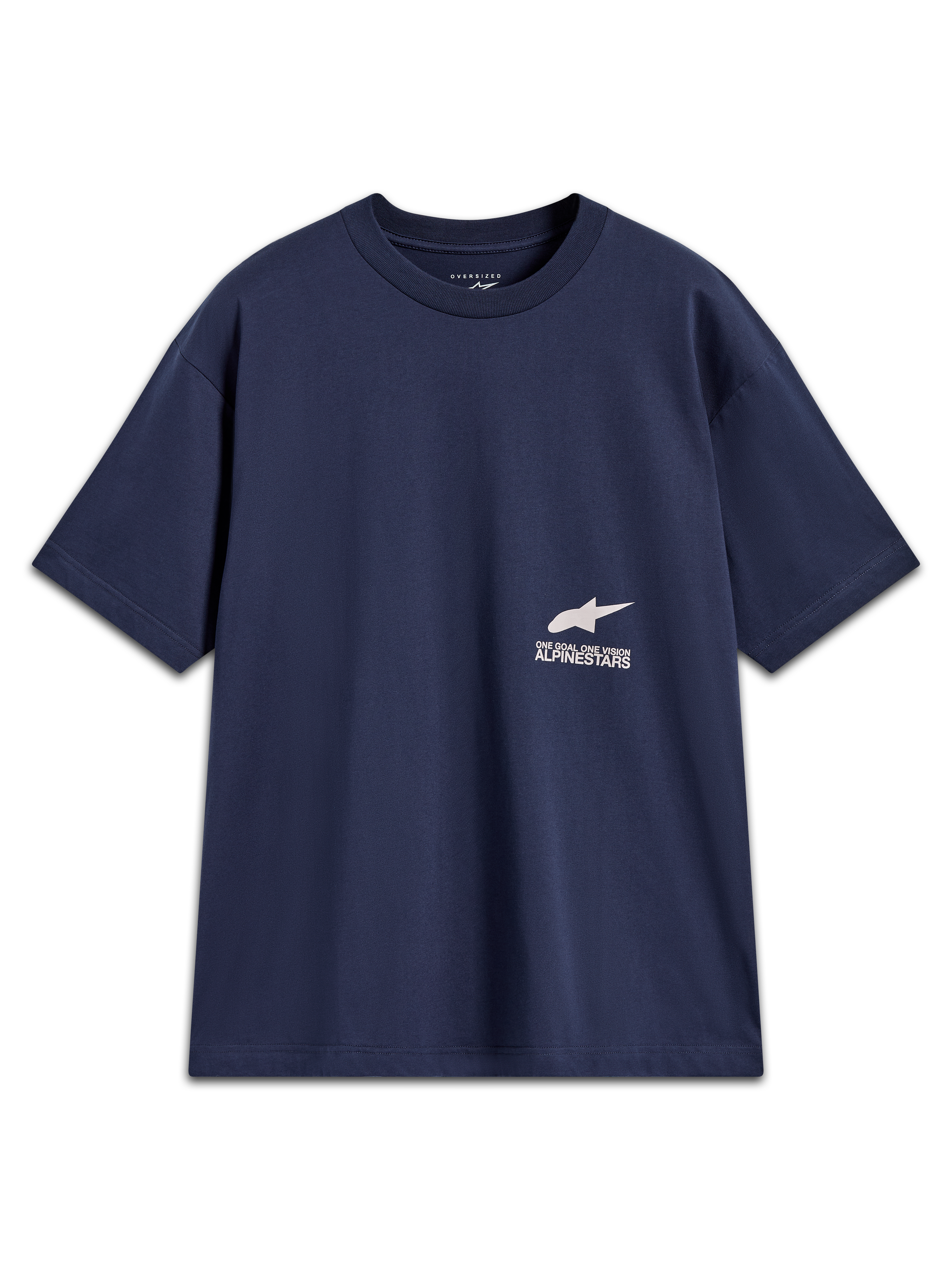 Alpinestars Institute Oversized SS CSF Tee, mørkeblå kortærmet t-shirt med hvidt Astar-logo og tekst