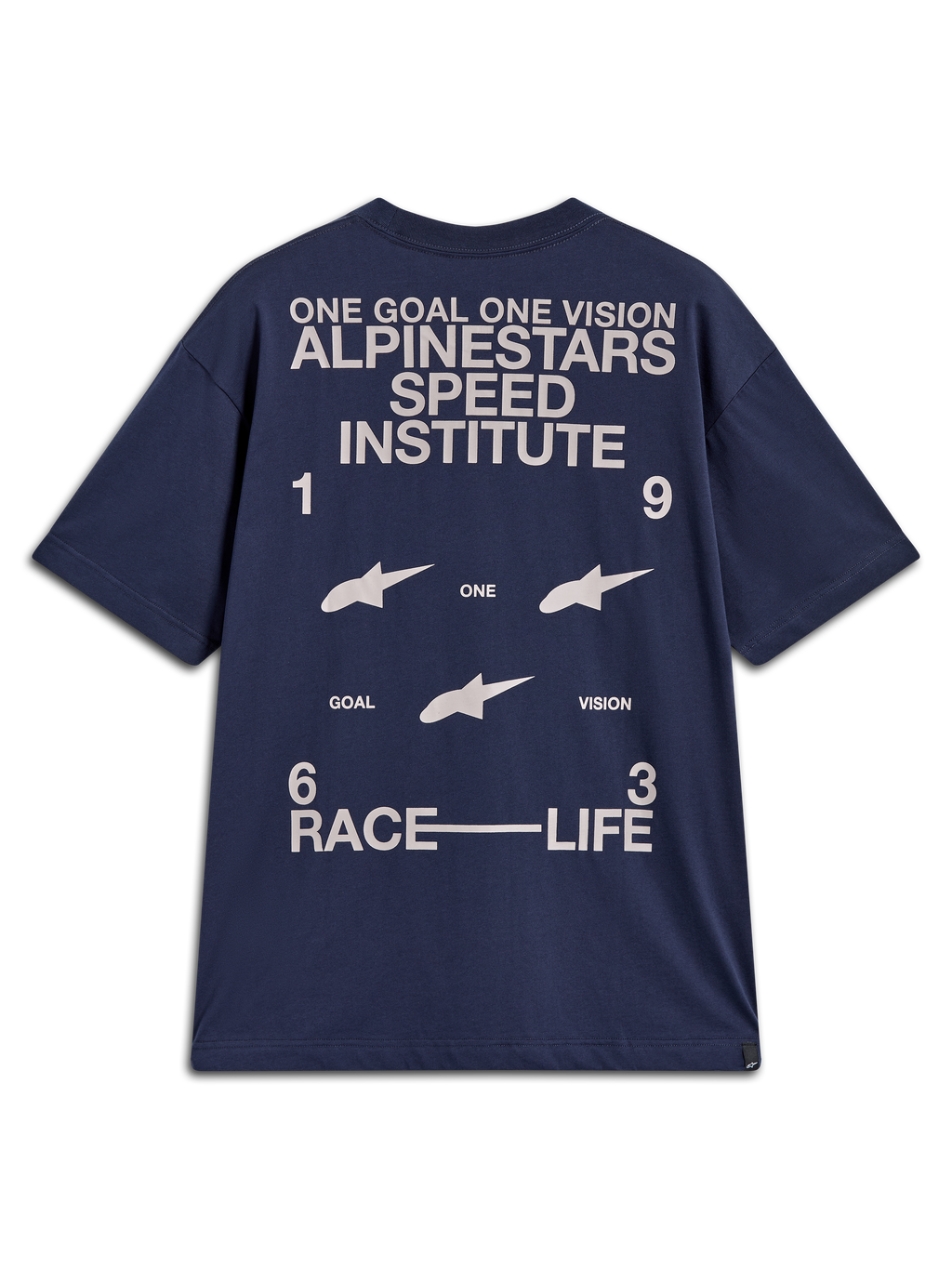 Alpinestars Institute Oversized SS CSF T-shirt, blå med hvid racinggrafik set bagfra, kortærmet motorsport-streetwear.