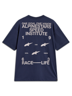 Alpinestars Institute Oversized SS CSF T-shirt, blå med hvid racinggrafik set bagfra, kortærmet motorsport-streetwear.