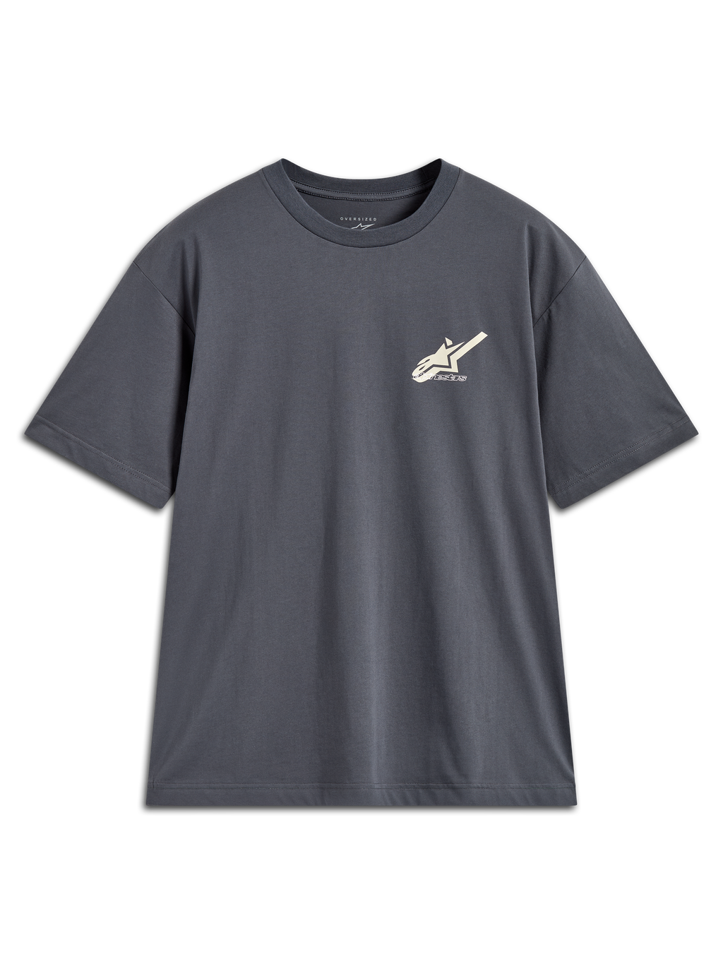 Alpinestars Ghost Oversized CSF Tee, charcoal grey short-sleeve sportswear shirt featuring a small white chest logo.