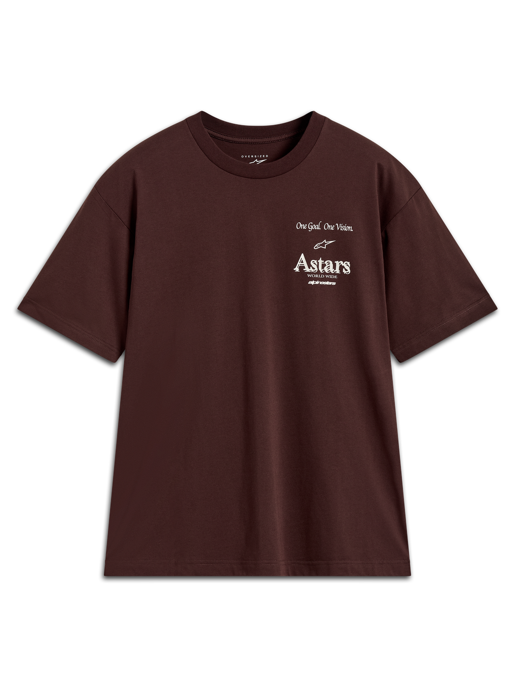 Alpinestars Post Oversized CSF T-shirt, mørkebrun kortærmet trøje med hvid Astars-logografik på brystet.