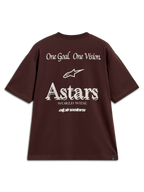 Alpinestars Post Oversized CSF T-shirt, mørkebrun kortærmet trøje med hvid One Goal One Vision grafik og Astars logo bagpå.