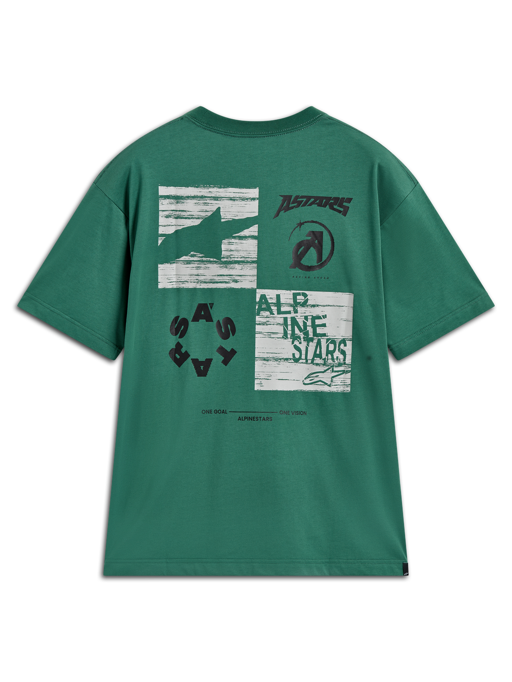 Alpinestars Checkback Oversized CSF T-shirt, grøn kortærmet sportst-shirt med stor multi-panel grafik på ryggen.