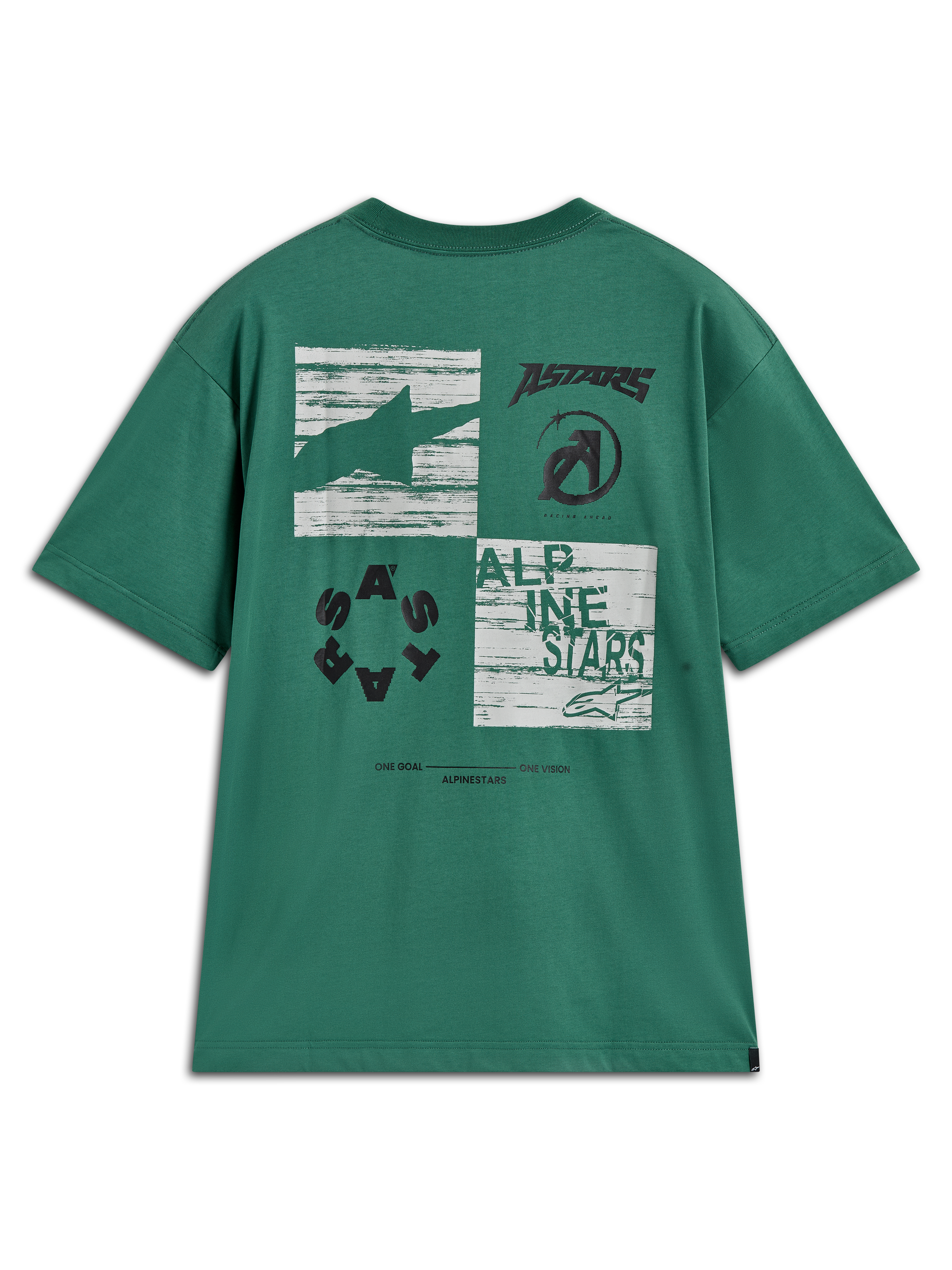 Alpinestars Checkback Oversized CSF T-shirt, grøn kortærmet sportst-shirt med stor multi-panel grafik på ryggen.