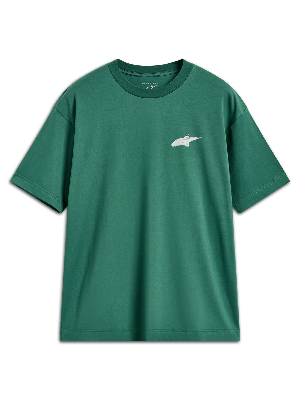Alpinestars Checkback Oversized CSF Tee, kortærmet grøn t-shirt med hvidt Astars-logo, afslappet sportswear.
