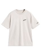 Alpinestars Mandate Oversized CSF Tee, kortærmet t-shirt i sand beige med sort puff-print logo, afslappet sportstøj.