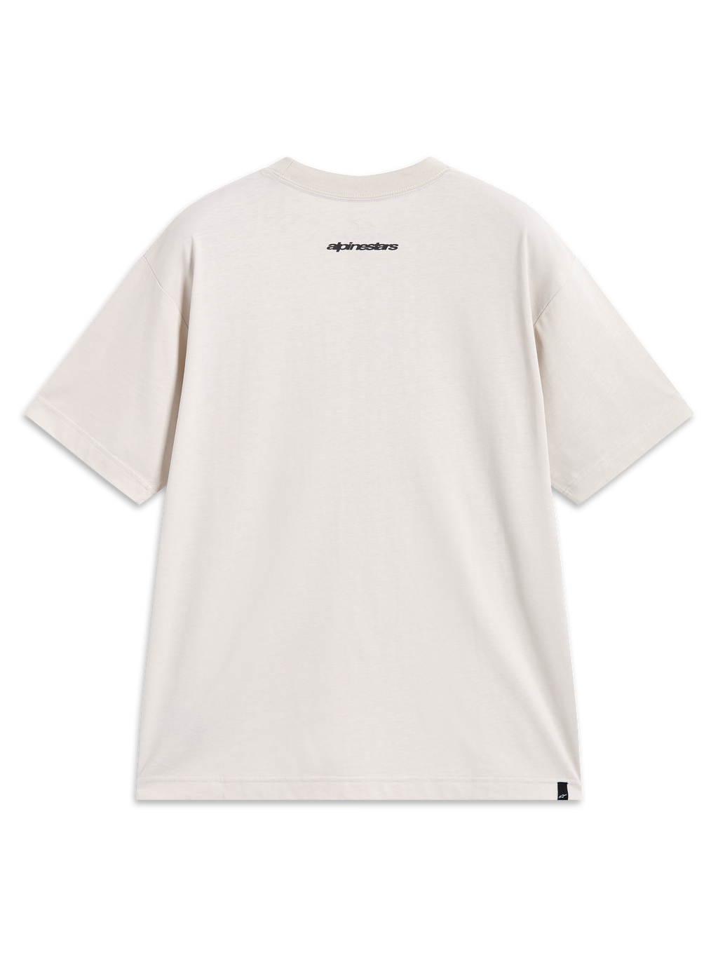 Alpinestars Mandate Oversized CSF t-shirt, kortærmet i sand beige med ordgrafik i nakken og logomærke, set bagfra.
