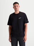 Alpinestars Mandate Oversized CSF T-shirt, kortærmet herre-t-shirt, sort med hvidt puff-print Astars-logo på brystet, afslappet oversized pasform, sportswear til hverdagskomfort