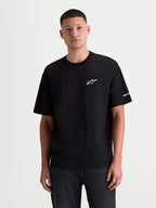 Alpinestars Mandate Oversized CSF T-shirt, kortærmet herre-t-shirt, sort med hvidt puff-print Astars-logo på brystet, afslappet oversized pasform, sportswear til hverdagskomfort