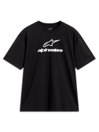 Alpinestars Prelude Oversized CSF T-shirt, sort kortærmet trøje med hvidt stablet logo, afslappet motorsport-streetwear.