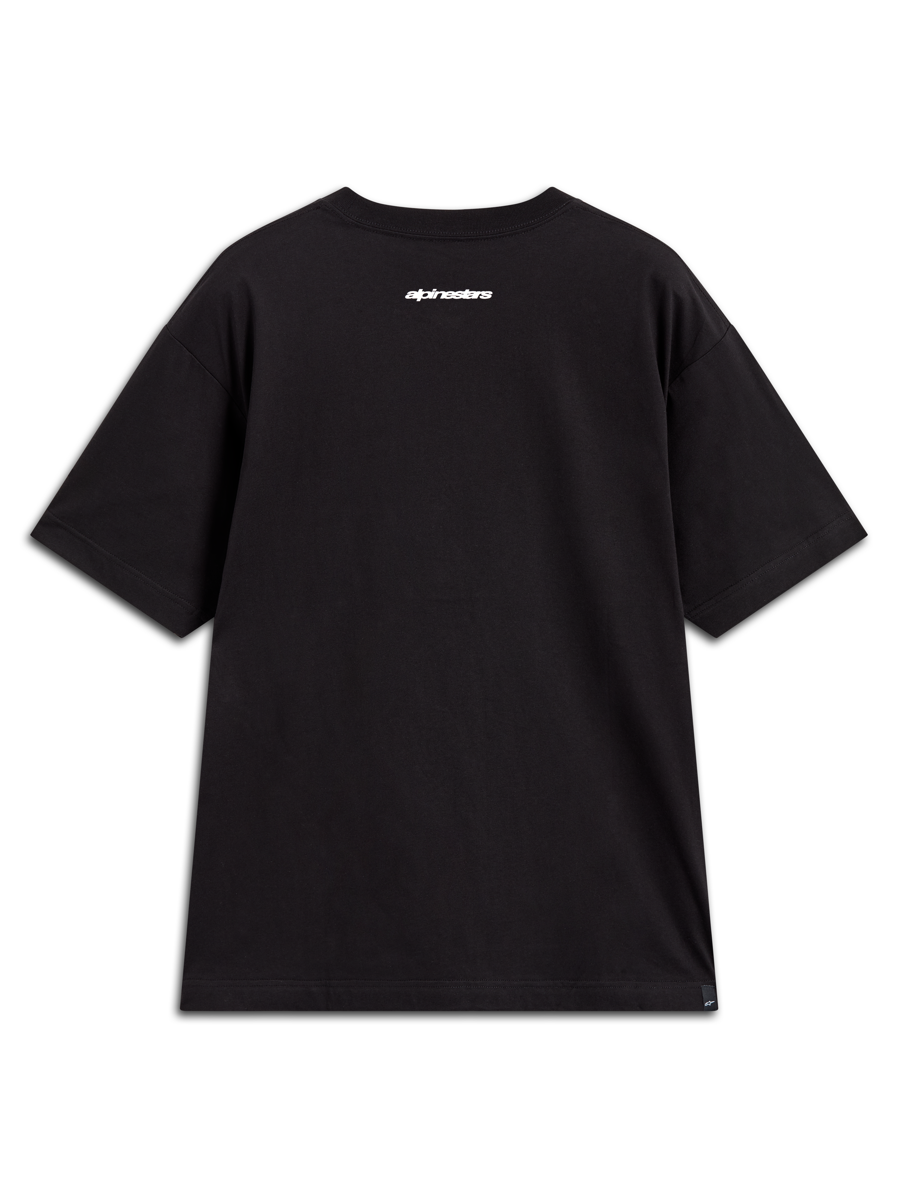 Alpinestars Prelude Oversized CSF Tee, sort kortærmet t-shirt set bagfra med hvidt ordmærke, afslappet sportstøj.