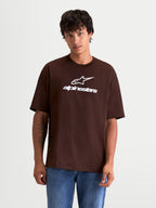 Alpinestars Prelude Oversized CSF Tee, Men's Short Sleeve Sportswear T-Shirt, Brown with White Chest Logo, Oversized Relaxed Fit, Cotton-Poly Blend, Casual Lifestyle Apparel