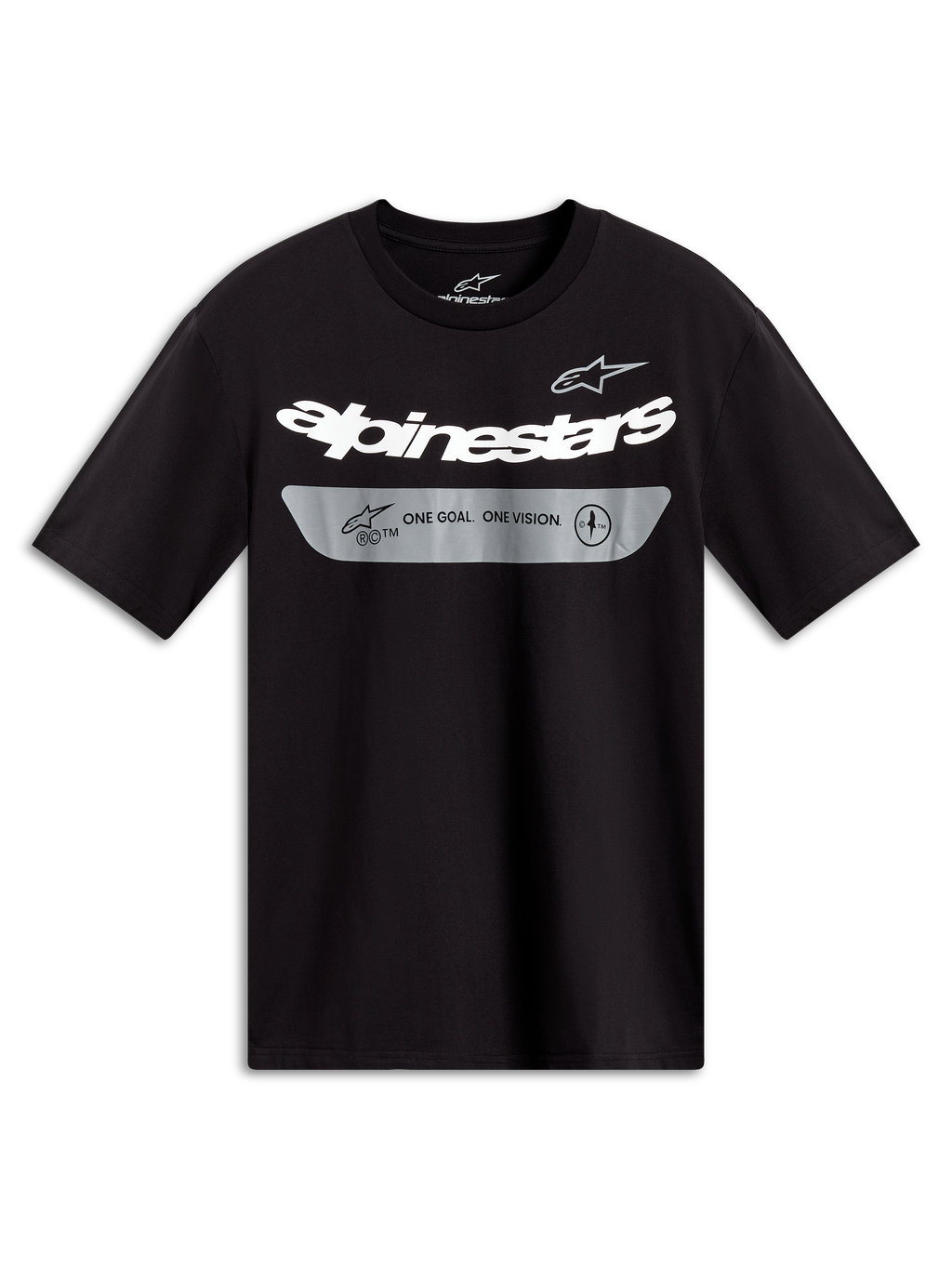 Alpinestars Singular CSF Tee - Korte ærmer, sort t-shirt med hvidt buet logo og grå grafik med slogan, afslappet sportstøj