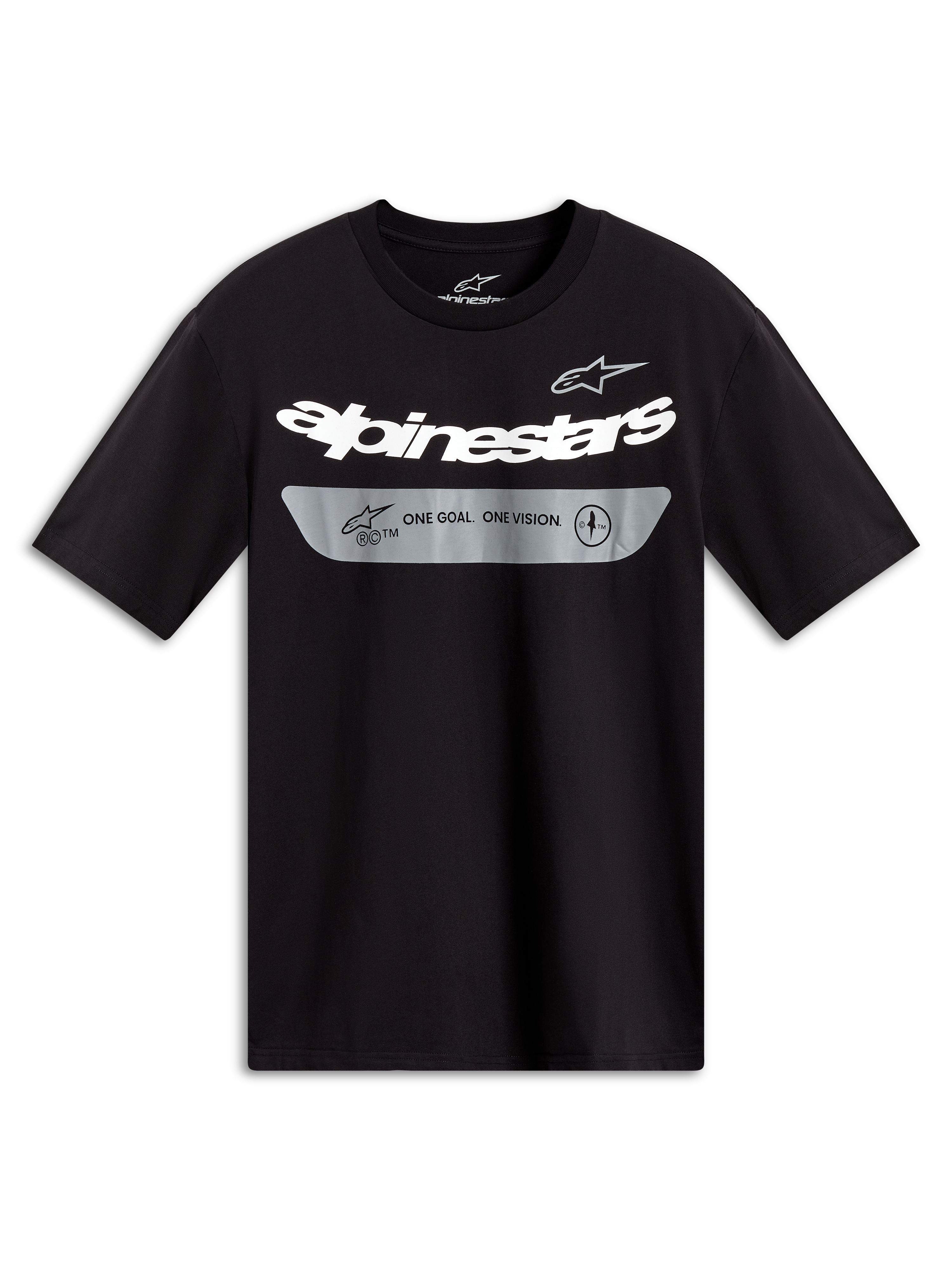 Alpinestars Singular CSF Tee - Korte ærmer, sort t-shirt med hvidt buet logo og grå grafik med slogan, afslappet sportstøj