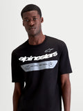 Alpinestars Singular CSF T-shirt, kortærmet herre-sportstøj, sort med hvid Alpinestars wordmark og grå 'ONE GOAL. ONE VISION.' grafik, premium kæmmet ringspundet bomuldsblanding, afslappet t-shirt.