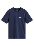 Alpinestars Meteor CSF kortærmet T-shirt i blå med et lille hvidt Astars-logo på brystet, afslappet sportstøj.