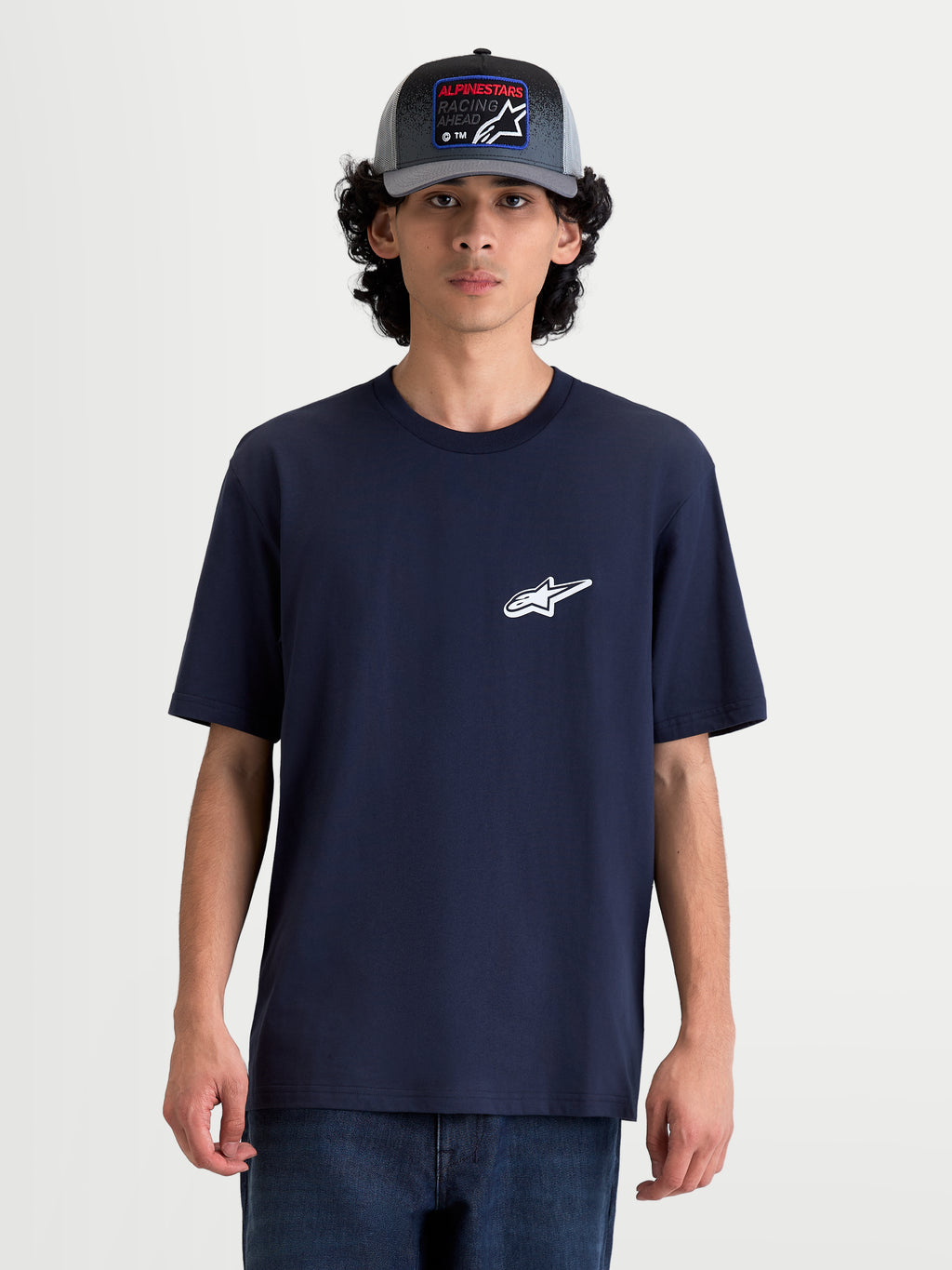 Alpinestars Meteor CSF T-Shirt, kortærmet herre-t-shirt, navy blå, lille hvidt Astars-logo på brystet, afslappet motorsportstøj i blød bomuld- og polyesterblanding.