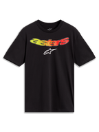Sort Alpinestars Elliptogrit CSF kortærmet t-shirt med en gul til rød gradient Astars-grafik på brystet.