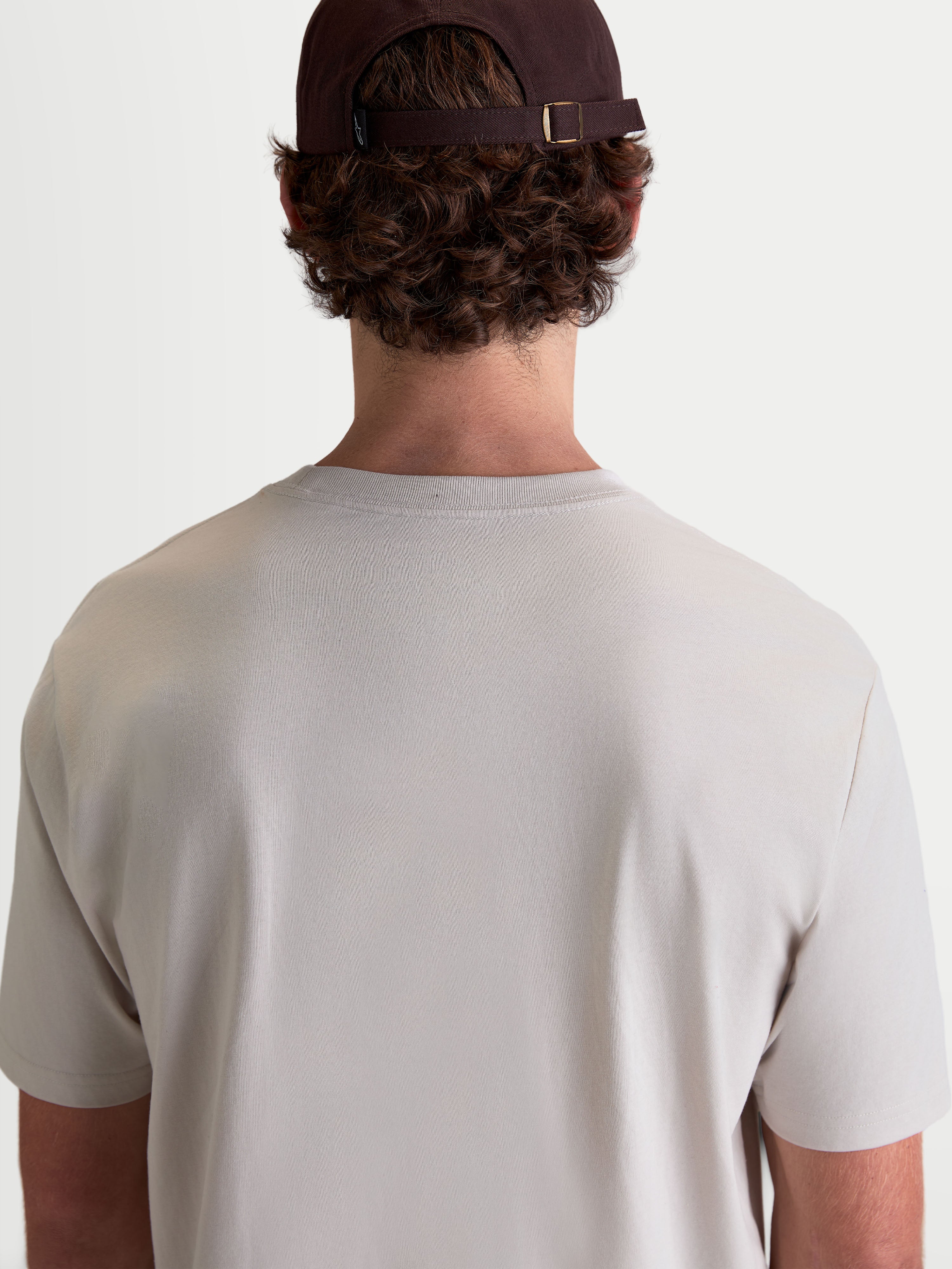 Alpinestars Elliptogrit CSF Tee, Short Sleeve Sportswear T-Shirt, Cement Gray, back view of model wearing a premium cotton-poly blend tee for everyday casual lifestyle wear.
