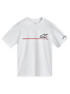 Alpinestars P1 CSF Tee, hvid kortærmet t-shirt med rød racestribe og sort logo, casual motorsport streetwear