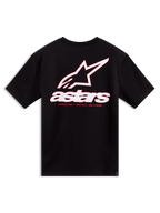 Alpinestars Lineout CSF T-shirt, sort kortærmet trøje med hvid og rød logografik på ryggen, afslappet motorsport-streetwear.