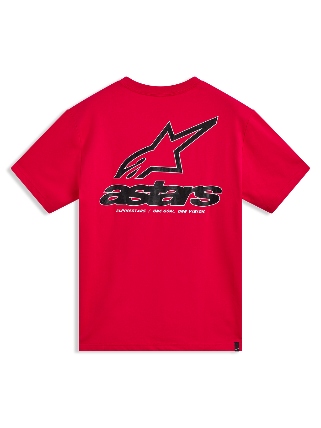 Alpinestars Lineout CSF Tee, rød kortærmet t-shirt, set bagfra med stor sort Astars-logografik på ryggen, afslappet motorsport-streetwear