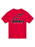 Alpinestars Lineout CSF Tee, rød kortærmet t-shirt, set bagfra med stor sort Astars-logografik på ryggen, afslappet motorsport-streetwear